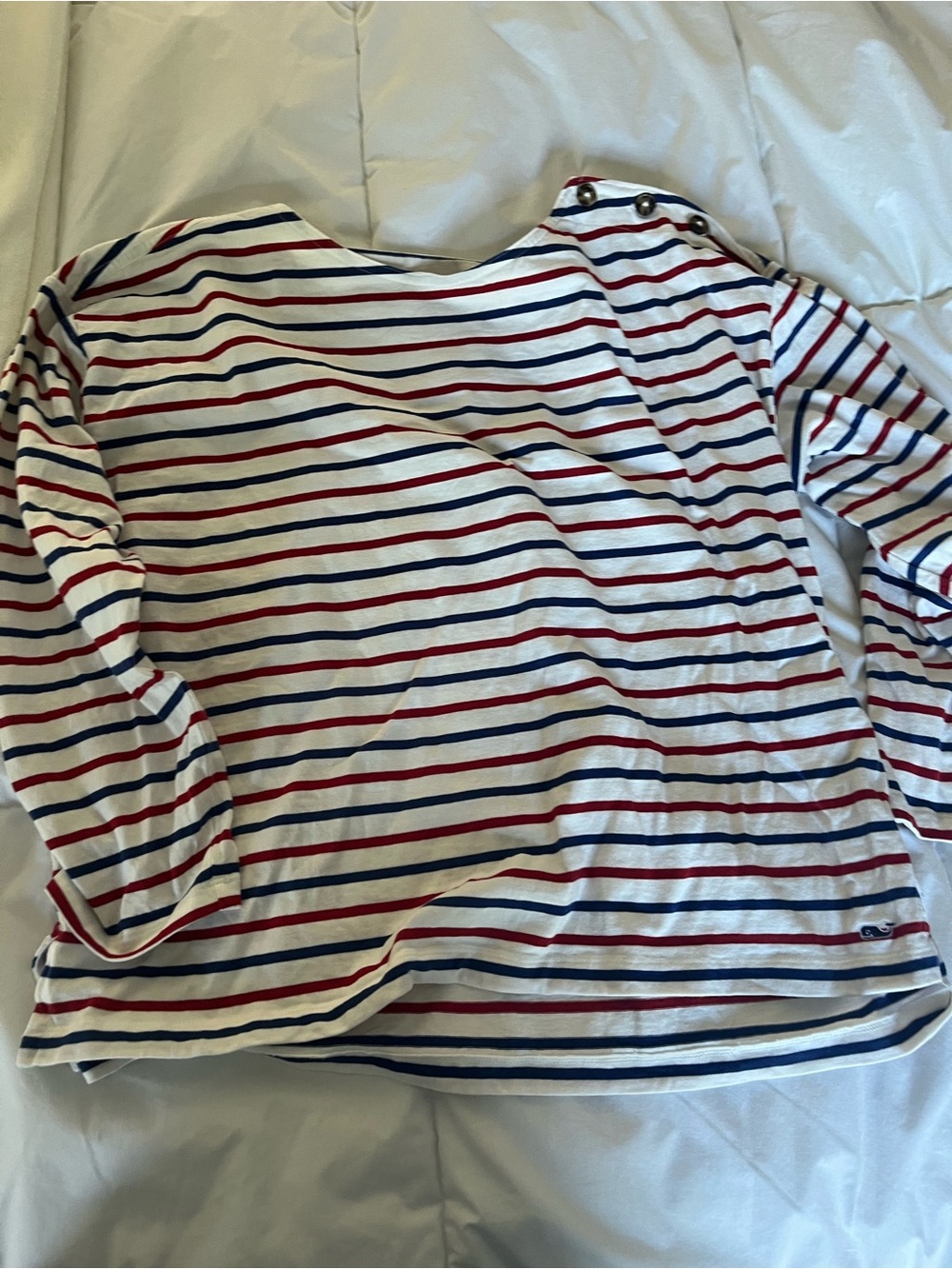 Vineyard Vines Navy, Red & White Striped Long-Sleeve Boatneck Top
